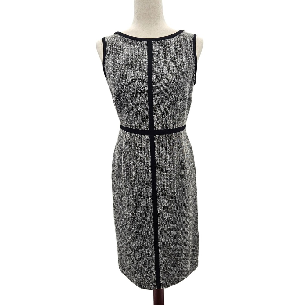 Jones‎ Studio Herringbone Career Dress Black Trim Sleeveless Office